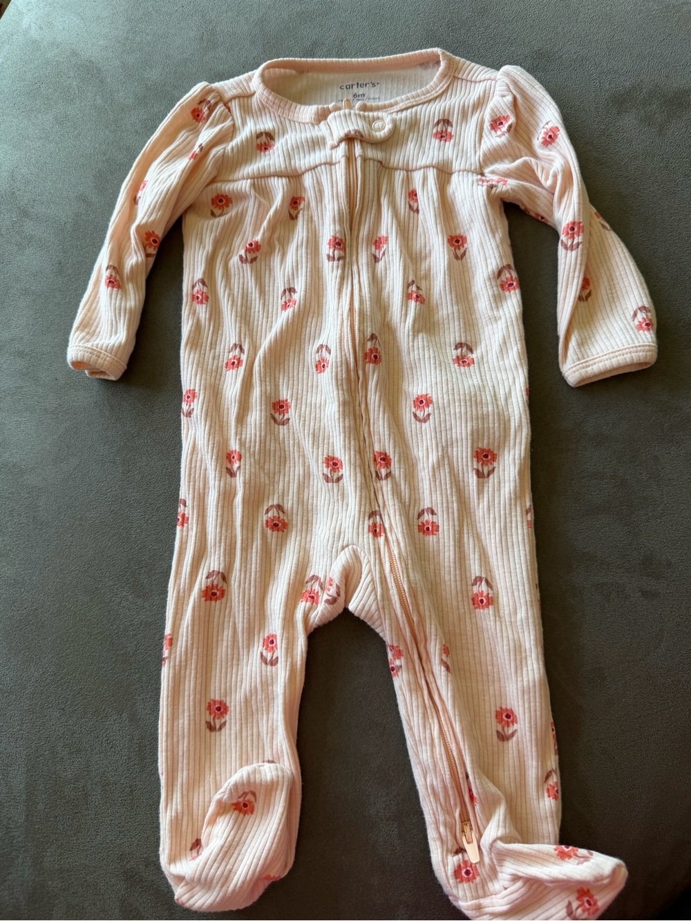 Carter's Light Pink Floral Ribbed Footed One-Piece